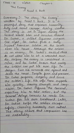 Class 12 ||Vistas|| "The Enemy" ||Summary|| #english