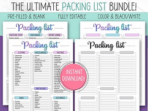 Packing List, EDITABLE, PRINTABLE, Packing List Template, Packing Lists, Vacation Packing List, Packing Checklist, Kids Packing List - Etsy