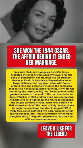 The 1944 Oscar That Cost Jennifer Jones Her First Marriage #JenniferJones