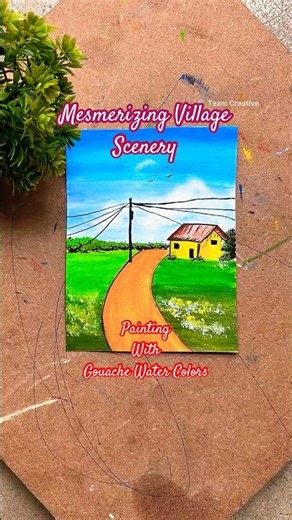 #mesmerizing Village Scenery Painting With #gouache Water Colors 🖼️✨🎨 #art #drawing #shorts