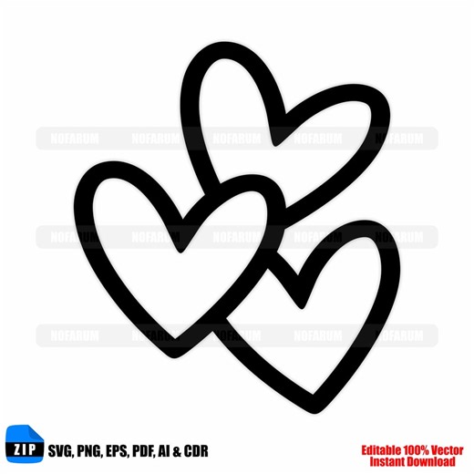 Triple Heart SVG Graphic for Valentine Shirts, Stickers, Wedding Decor, Crafts and Love Projects - Etsy