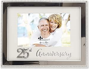 4x6 Silver Beaded Metal 25th Anniversary Picutre Frame
