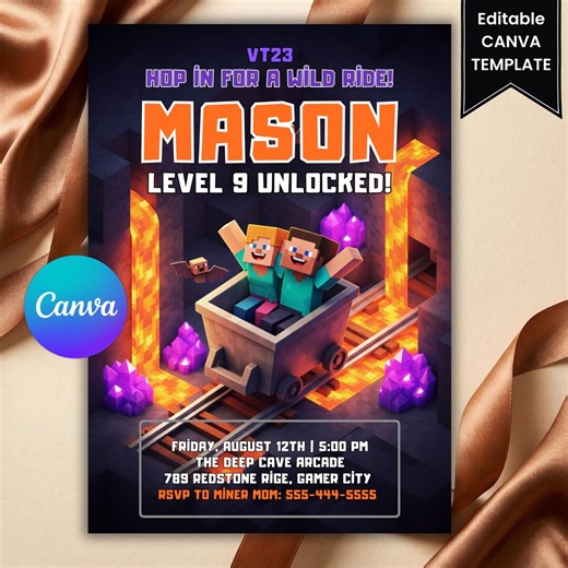 Minecraft Birthday Invitation for Boys – Gaming Party Printable Invite, Editable Digital Template Download - Etsy