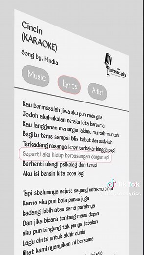 Cincin Hindia lirik lengkap - Karaoke dengan lirik