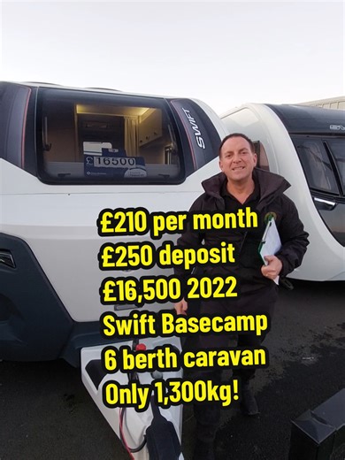 £16,500 2022 Swift Basecamp 6 berth caravan 1,300 kg IMMACULATE CONDITION! Deposit： £250 Monthly Payment: £210 Total Payable: £25,463 Finance Type: HP Term: 120 Months (10 years) (can be part exchanged anytime) List Price: £16,500 9.9% Representative APR CLL2 LIMITED are a credit broker and not a lender. We are Authorised and Regulated by the Financial Conduct Authority. FCA No: 979050 Finance is Subject to status. Other offers may be available but cannot be used in conjunction with this offer. 