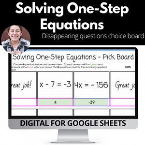 Solving one-step equations: Self-checking choice board