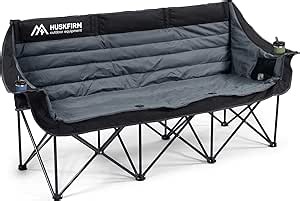 Huskfirm 3 Person Camping Chairs Folding Double Camping Chair Portable Oversized Loveseat Padded Camp Chair Heavy Duty Camping Couch for Adults Outdoor Lawn with Two Cup Holders and Carry Bag