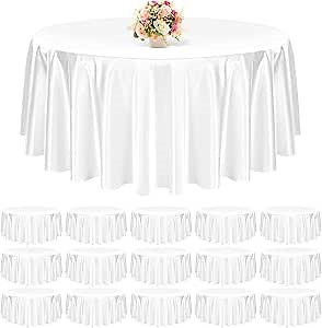 15 Pack 108 Inch White Round Tablecloth Satin Tablecloth, Tablecloth for Wedding Party Wedding Table Cloths for Reception Table Cloth Round Cover