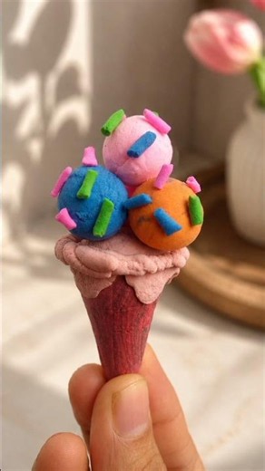 Mini Clay Ice Cream Cone 🍦 #claycraft #clayart #clay #diy #craft #satisfying #shorts #handmade