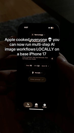 Multistep AI image generation workflow running locally on iPhone 17 - Stable Diffusion iOS app