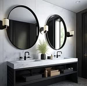 USHOWER 2- Pack Bathroom Mirrors for Over Sink, 30 Inch Circle Mirror with Metal Frame, Black Wall Mirror Modern Decoration for Vanity, Entryway, Living Room, Hallway and Bedroom