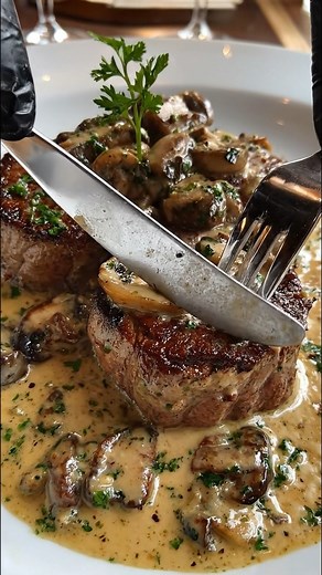 Filete Mignon con Salsa de Nata y Champiñones Ingredientes: 1 solomillo (aprox. 500 g), cortado en medallones de 2 cm 250 g de champiñones (o setas porcini) 200 ml de nata para montar RECETA COMPLETA EN EL PRIMER COMENTARIO👇👇 | Receta fácil