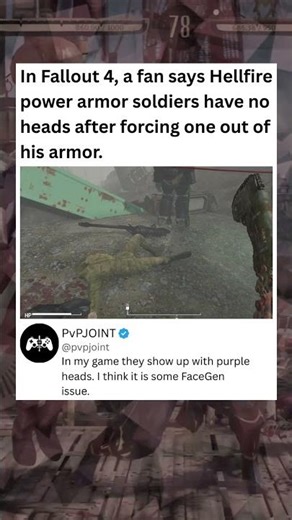 In Fallout 4, a fan says Hellfire power armor soldiers have no heads after forcing one #fallout4