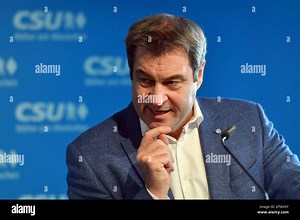 Markus SOEDER (Prime Minister Bavaria and CSU Chairman), gesture, at the lectern, single image, trimmed single motif, portrait, portrait, portrait. Press conference CSU after video conference of the management in the CSU headquarters in Munich on March 26th, 2021. | usage worldwide Stock Photo - Alamy