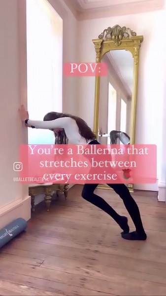 Dancers are always stretching and our workouts are no exception! This little ballet trick makes your body feel SO GOOD! PS - I am previewing our NEW split sole canvas Prima Pro ballet shoes in black. You guys are going to love these! 🌹 | Ballet Beautiful