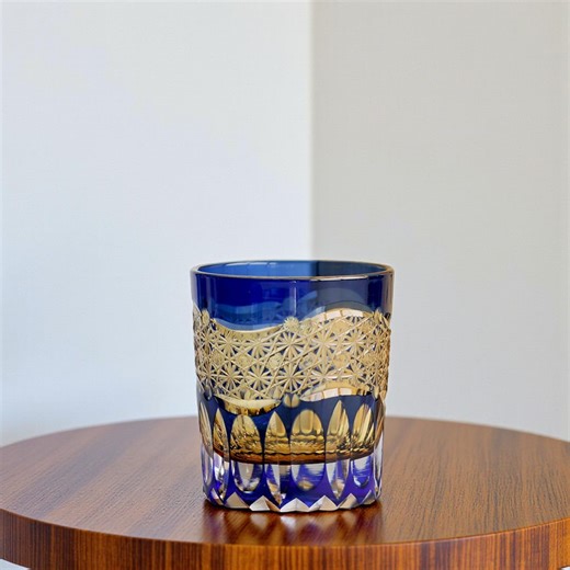 Japanese Whisky Glass Blue Cut Crystal Rocks Glass 250ml Edo Style Old Fashioned Tumblers Handmade Gift With Japanese-style Box - Etsy