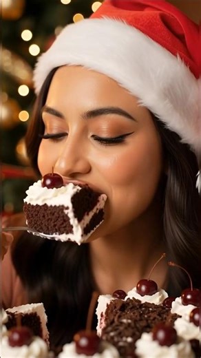 Christmas Cake ASMR 🎄🍰 | Day 3 Black Forest Cake ASMR 🍒 | Eating Mukbang ASMR #viral