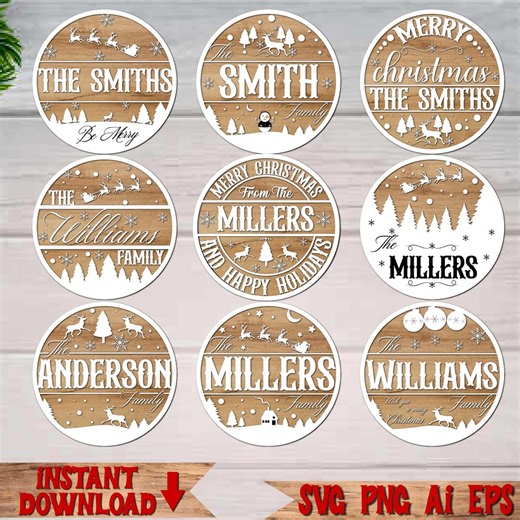 Round Christmas Sign SVG Bundle: Door Hanger & Ornament Designs - Etsy