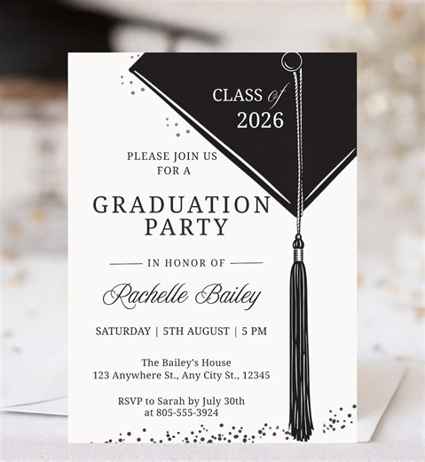 Graduation Party Invitation, Class of 2026 Invite, Black and White Graduation Announcement, Digital Download, Printable Grad Card - Etsy UK