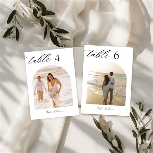 Photo Table Numbers for Wedding, Editable Canva Table Numbers, Modern Minimalist Wedding Table Cards, Printable Reception Decor - Etsy