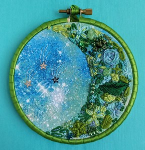 Floral Crescent Moon Embroidery Hoop Art: Beaded Fiber Art, "moongarden #1" - Etsy