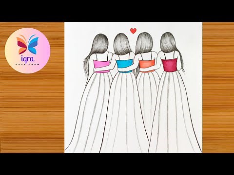 Sisters Drawing ♥️ || How to Draw Four Sisters | Girls drawing | How to draw Four Friend easy | BFF
