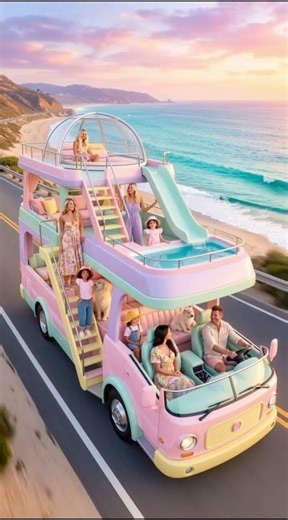 🌴 Pastel Family RV Adventure – Ocean Road Trip with Pool & Sky Lounge 🚐✨ | #rvlife #rvdream #shorts