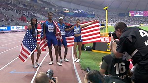 256K views · 4.2K reactions | 10 months after giving birth the USA's Allyson Felix teams up with Courtney Okolo, Will London and Michael Cherry to win the mixed 4x400m relay and break the world record in the process. #WorldAthleticsChamps | World Athletics | Facebook