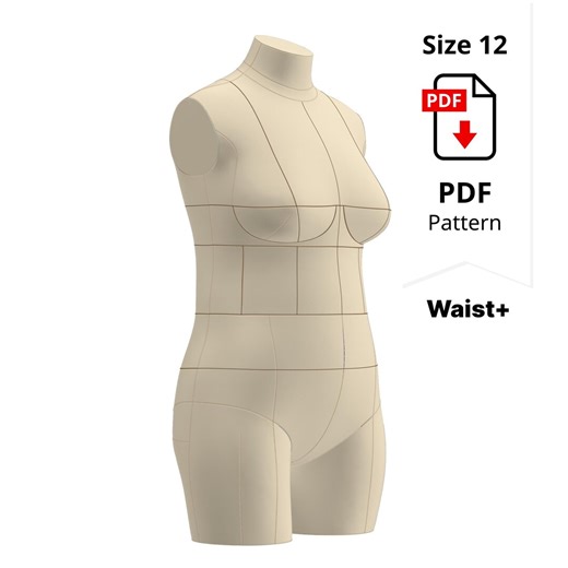 Dress Form Cover Sewing Pattern: Size 12 W  (Digital Download, PDF Instructions)