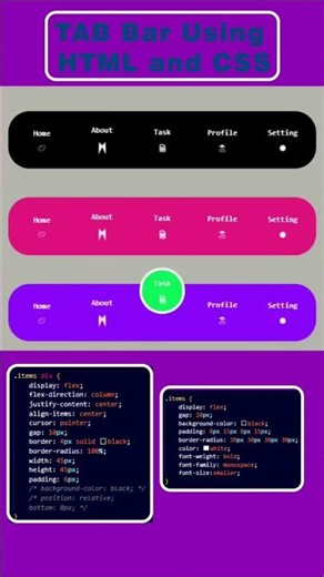 Tab Bar using HTML and CSS #coding #webdevelopment #html_css #html #css #uidesign #csstricks