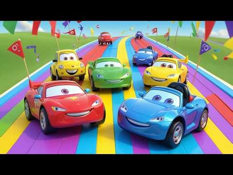 Fünf kleine Spielzeugautos auf der Carrera Bahn | Rasantes Kinderlied & Autorennen