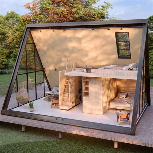 Luxury Tiny Prefabricated Modular Triangle Roof House in Wood Steel Modern Structure Prefab Villa House Luxury a Frame House
