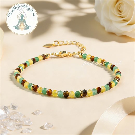 Triple Stone Crystal Bracelet | Tiger Eye, Citrine, Green Aventurine | Life Milestone Jewelry for New Beginnings - Etsy