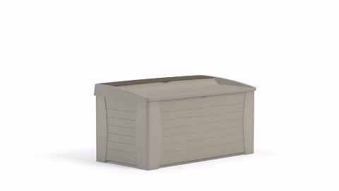 Suncast 127 Gallon Horizontal Outdoor Deck Box with Hinged Lid, Convenient Storage Solution for Patio, Deck, Yard, and Garage, Taupe