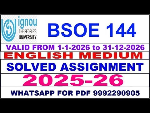 BSOE 144 solved assignment 2025-26 in English || bsoe 144 solved assignment 2026 || bsoe144 2025-26