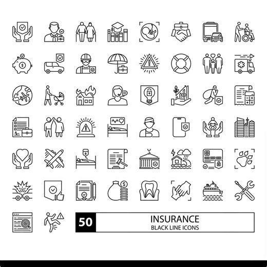 Insurance Bundle / Finance Illustrations / Outline and Solid Editable Icons / AI / EPS10 / PNG / SVG / White and Black Versions - Etsy