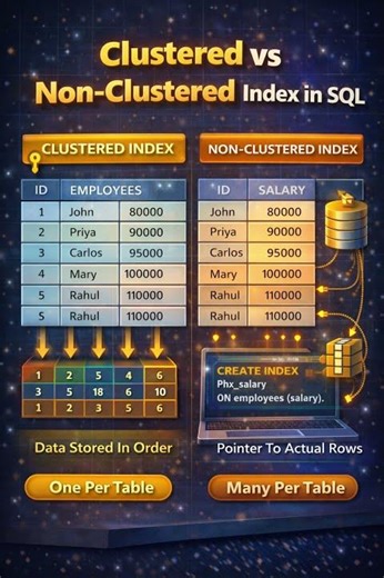 Clustered and Non-Clustered Indexes in SQL.