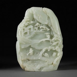 This Chinese Pale Celadon Jade Boulder, 17th / 18th Century has an...