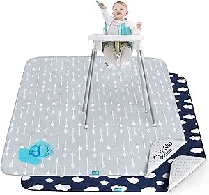 Splat Mat 2 Pack for Under High Chair & Arts & Crafts & Eating Mess, Waterproof Baby Playtime Anti-Slip Mat for Floor or Table, Reusable & Portable Splash Mat 42” ×46”