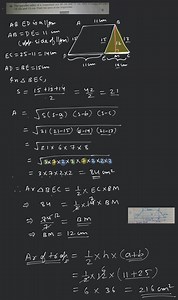 The parallel sides of a trapezium are 25 \mathrm{cm} and 11 \ma... | Filo