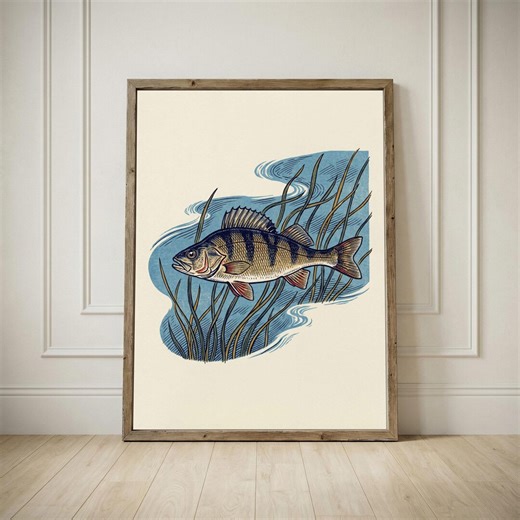 European Perch Pond – Vintage Fishing Art | Angler Wall Art | Ukiyo-e Inspired Art | Printable Poster | Fishing Art Digital Download - Etsy