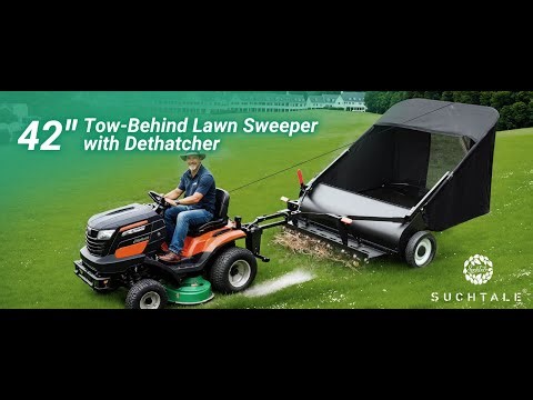Suchtale 42" Tow Behind Lawn Sweeper with Dethatcher