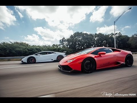 Lamborghini Street Racing Aventador vs Huracan vs Murcielago Lambos Flying in Miami BullFest