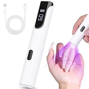 Handheld UV Light for Gel Nails, White Gel Light for Nails Cordless Nail Lamp with LCD Display Fast & Even Curing for All Gel Types Rhinestone Glue Decoration DIY at Home Salon, Travel