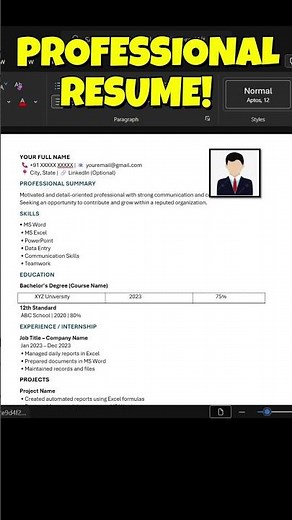 MS Word Resume Design in 1 Minute 🔥 | Professional CV Format
