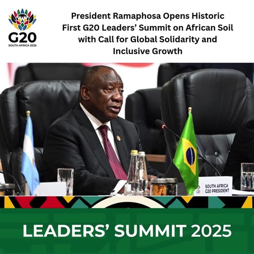 Listen 🎧| Today, as we open this G20 Leader’s Summit, South Africa is deeply aware of the profound responsibility that membership of the community of nations places upon us. We also understand the responsibility of being entrusted with the Presidency of the G20. President Cyril Ramaphosa: Opening of the G20 Leaders’ Summit ➡️ https://www.gov.za/news/speeches/president-cyril-ramaphosa-opening-g20-leaders-summit *#G20SouthAfrica #Rekaofela #GovZAUpdates*