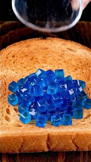 Blue Jelly Cubes on toast — surreal ASMR! 🟦🍞✨