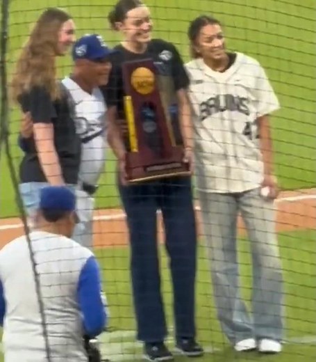 🏆 Kiki Rice Throws 1st Pitch at Dodger Stadium w/ National Champs UCLA on Jackie Robinson Day | WNBA