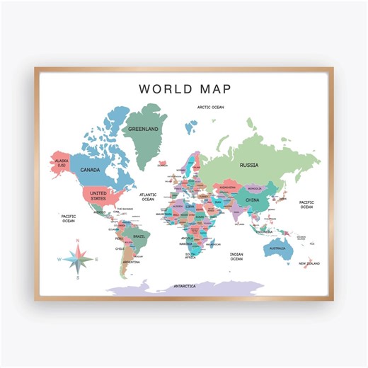 World Map With Countries Labeled, Detailed World Geography Poster for Classroom Homeschool, Educational Printable Map for Large Format Print - Etsy