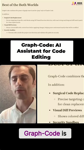 Watch the full session 👉 https://memgraph.com/webinars/graphrag-for-devs Graph-Code isn't just for visualizing code as a Graph. It combines graph-based search with Claude Code-style searching. The agent decides the best approach. Surgical code replacement with AST function detection. --- About Memgraph: Memgraph is a high-performance, in-memory graph database that serves as a real-time context engine for scalable AI applications. #GraphCode #CodeVisualization #CodeQuery #CodeEditing #AST #Claud